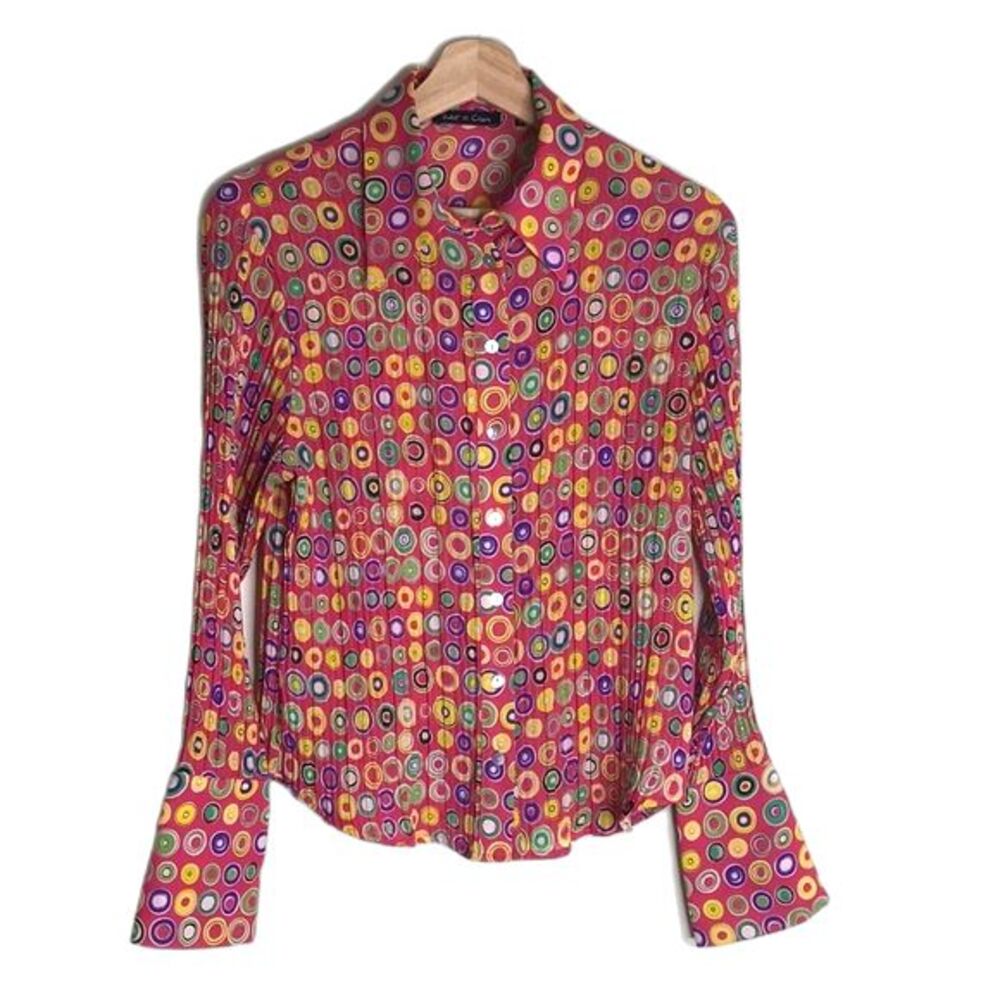 Violet & Claire ladies colorful retro funky artsy button up shirt top size small